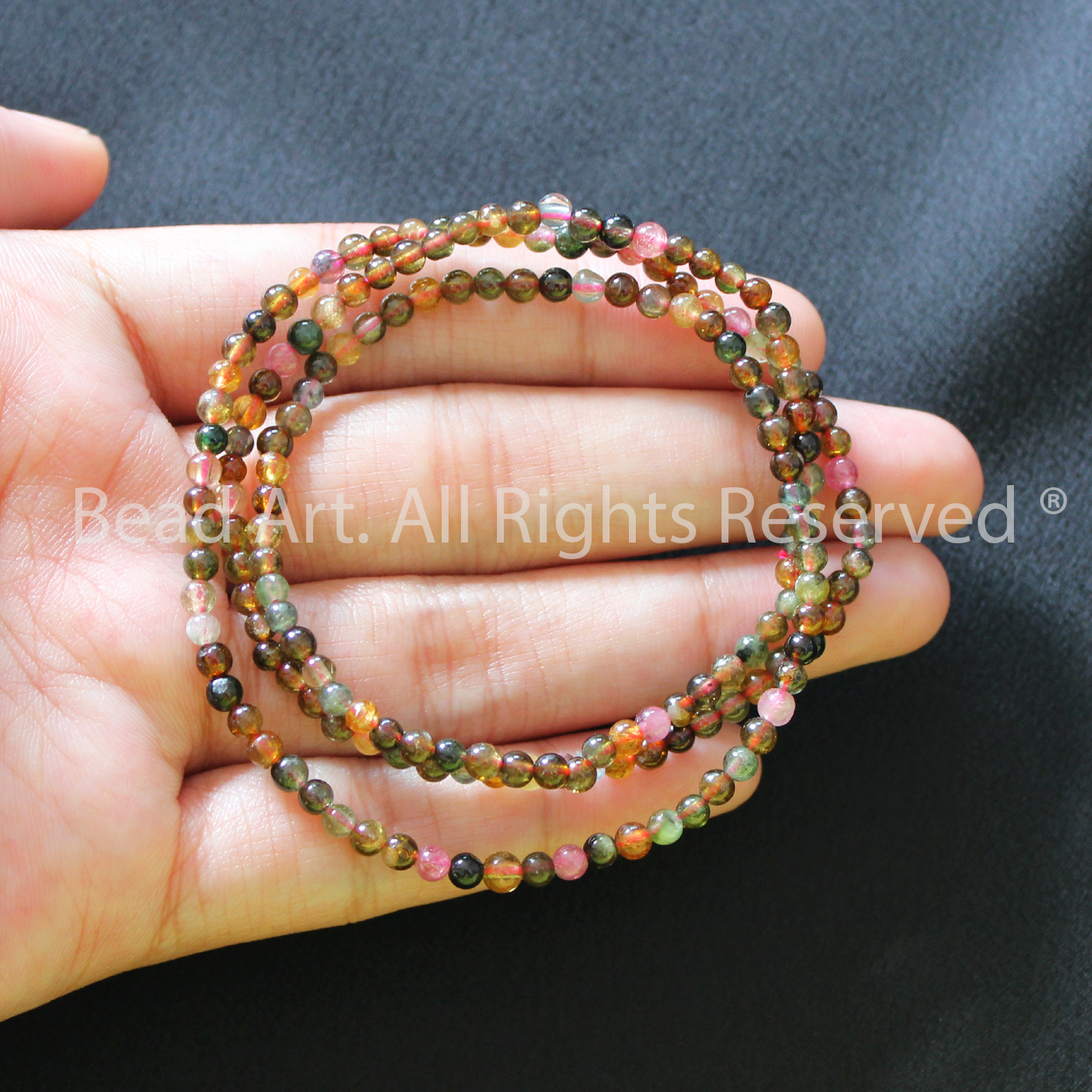 3MM Đá Tourmaline Đa Sắc Tự Nhiên Loại A, Đá Phối Vòng Tay Phong Thuỷ, Chuỗi Hạt, Mọi Cung Mệnh - Bead Art