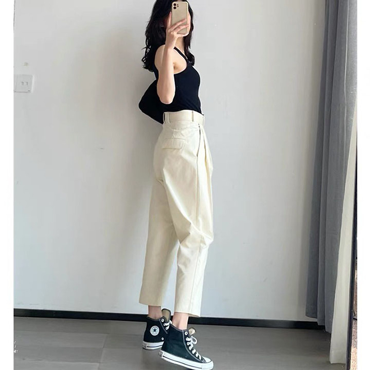 Quần tây nữ 2 ly lớn dáng bom, chất vải Linen Premium mềm mát (Be)