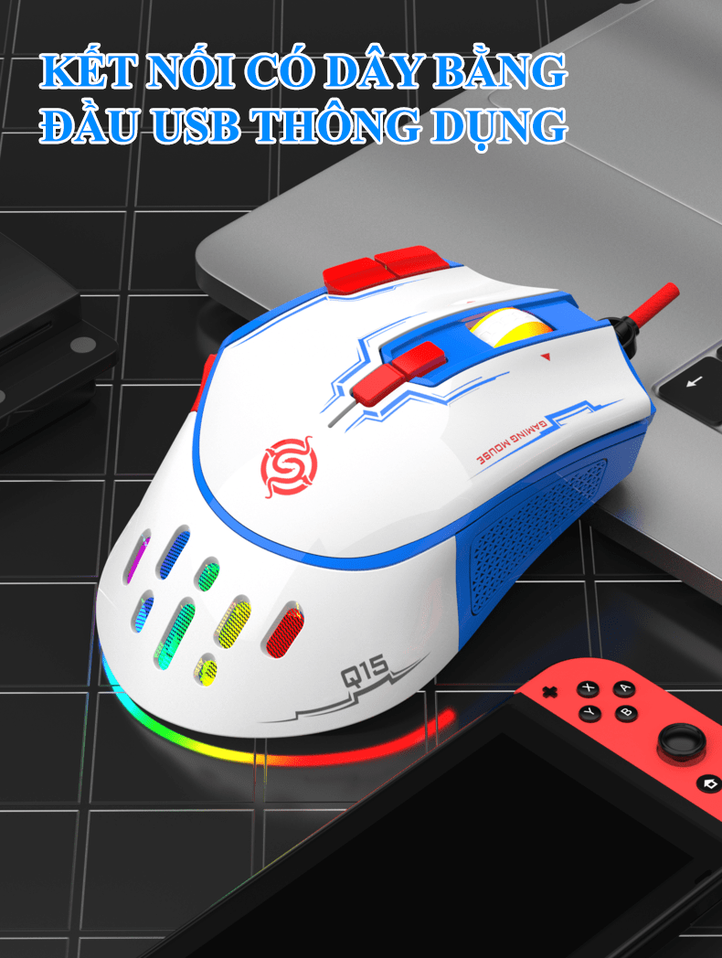Chuột có dây K-Snake Q15 tốc độ chuột lên đến 6400DPI với đèn led RGB có thể điều chỉnh nhiều chế độ LED - HT- HÀNG CHÍNH HÃNG