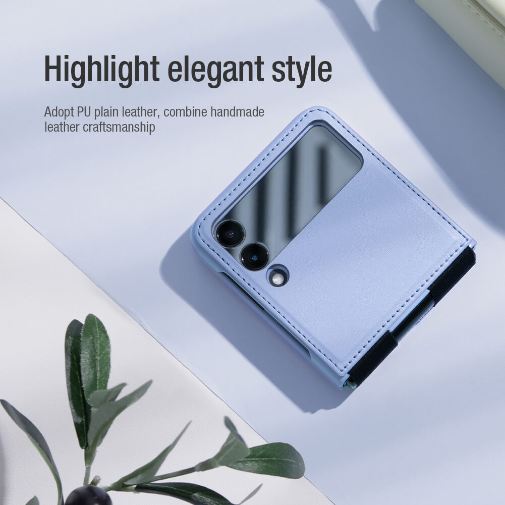 Case bao da chống sốc cho Samsung Galaxy Z Flip 4 trang bị chân chống giá đỡ điện thoại hiệu Nillkin Qin Vegan - hàng nhập khẩu