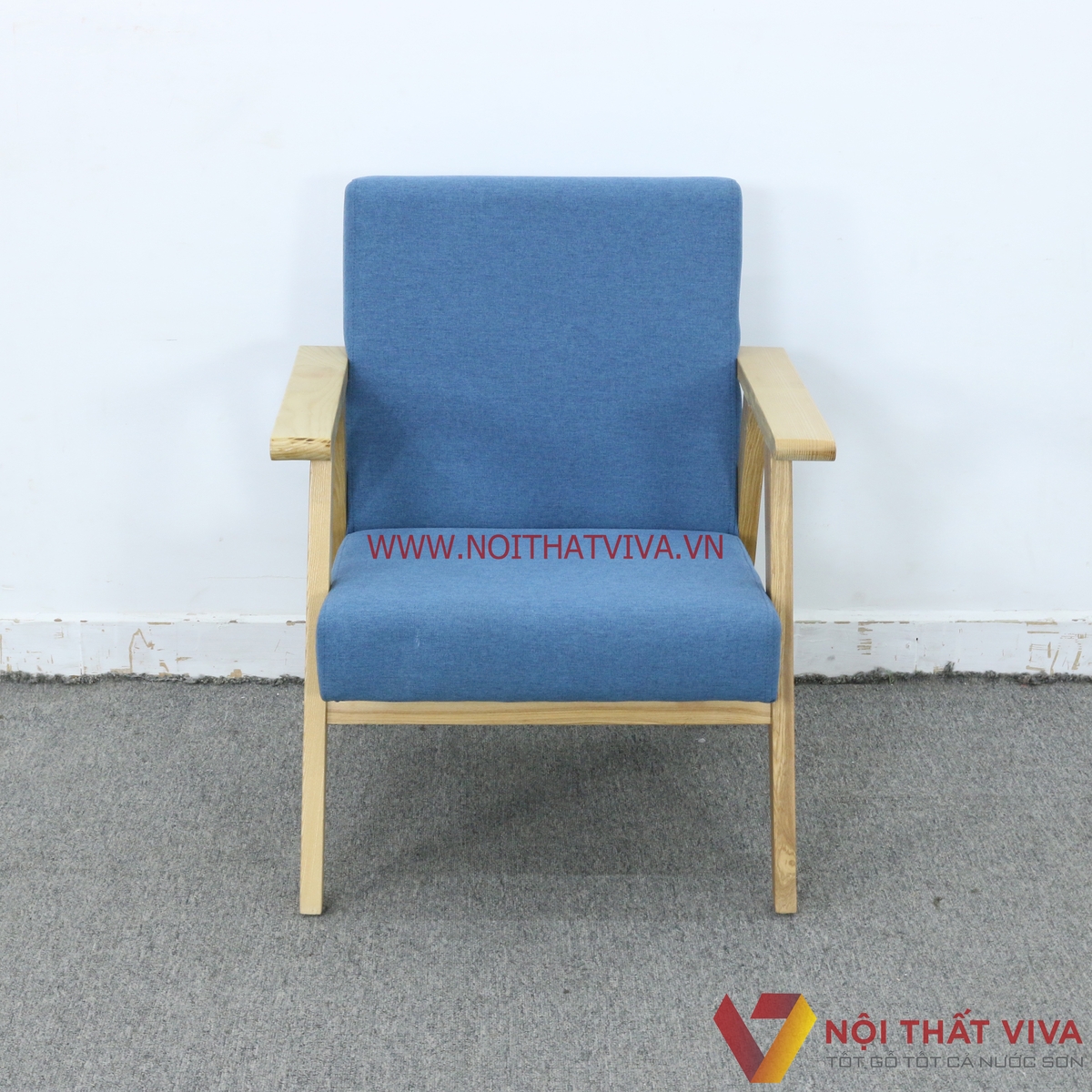 Bộ Sofa Văng Gỗ Sồi Nga Bọc Nỉ Màu Xanh Dương Đơn Giản Hiện Đại Giá Rẻ