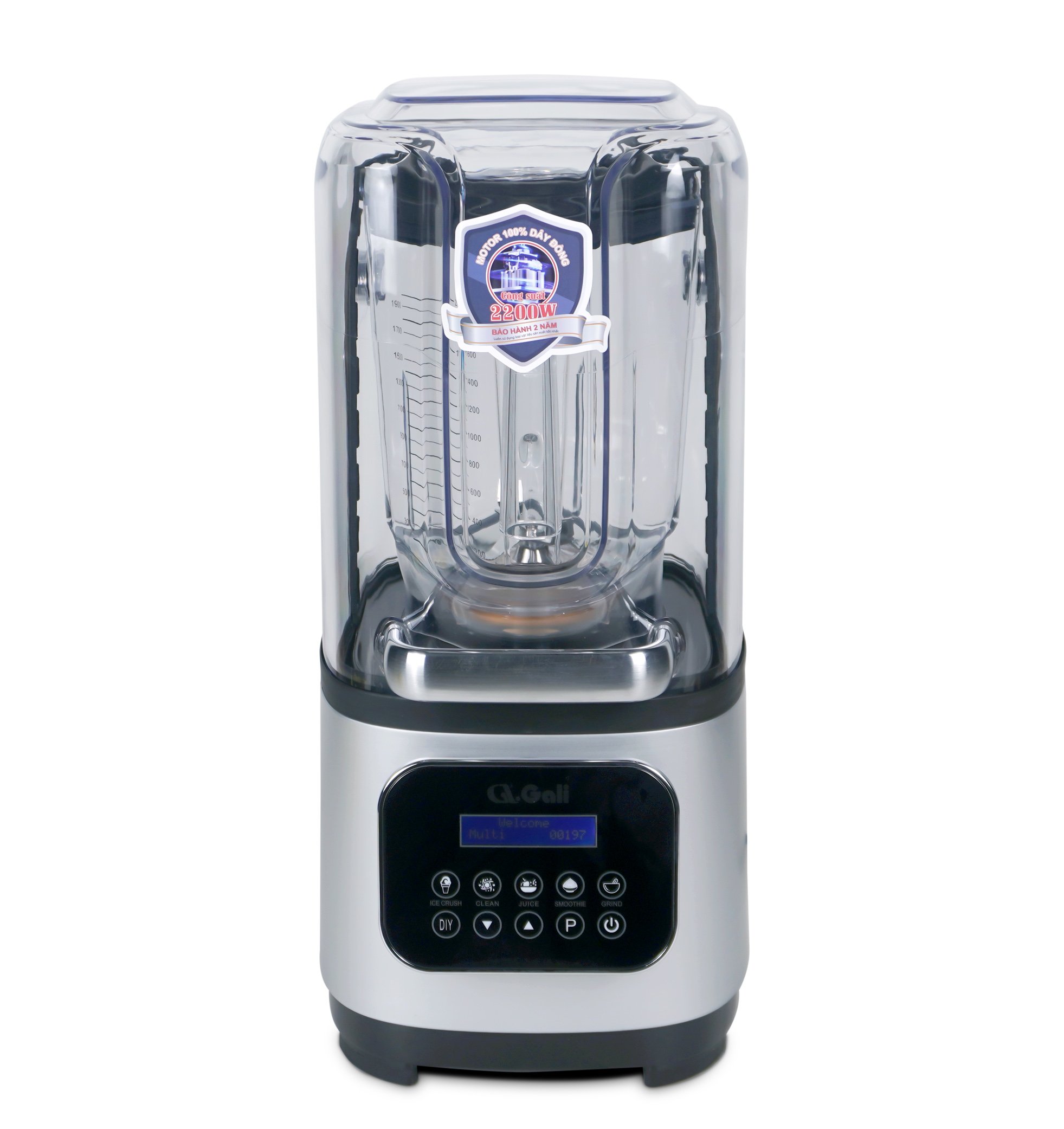 Sinh Tố Công Nghiệp Gali GL-1530S Dung tích 2 Lít, thiết kế chống ồn, Motor 100% dây đồng đảm bảo độ bền bỉ, bảng điều khiển dạng cảm ứng, lưỡi dao bằng thép không gỉ. Hàng chính hãng bảo hành 24 tháng