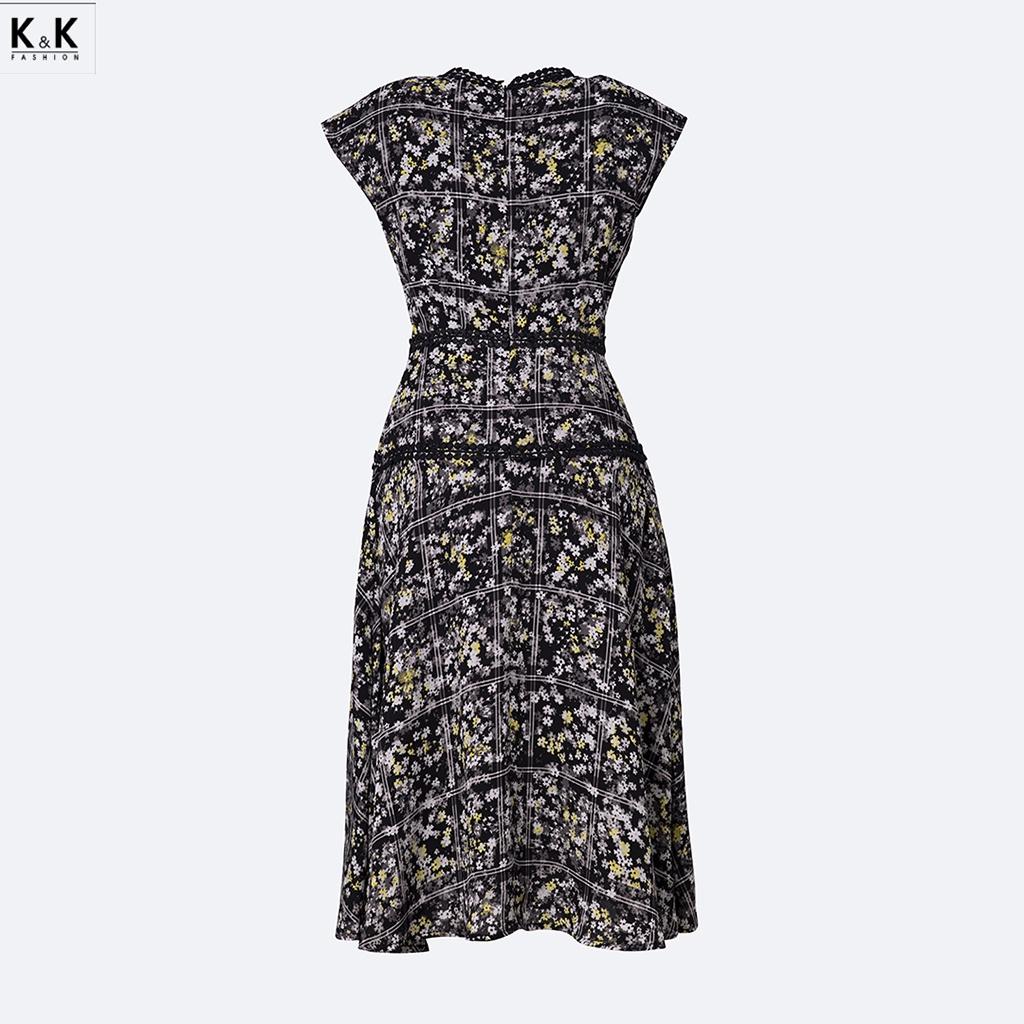 Đầm Xòe Hoa Nhí Phối Đăng Ten K&amp;K Fashion KK120-19 Chất Liệu Lụa Champa