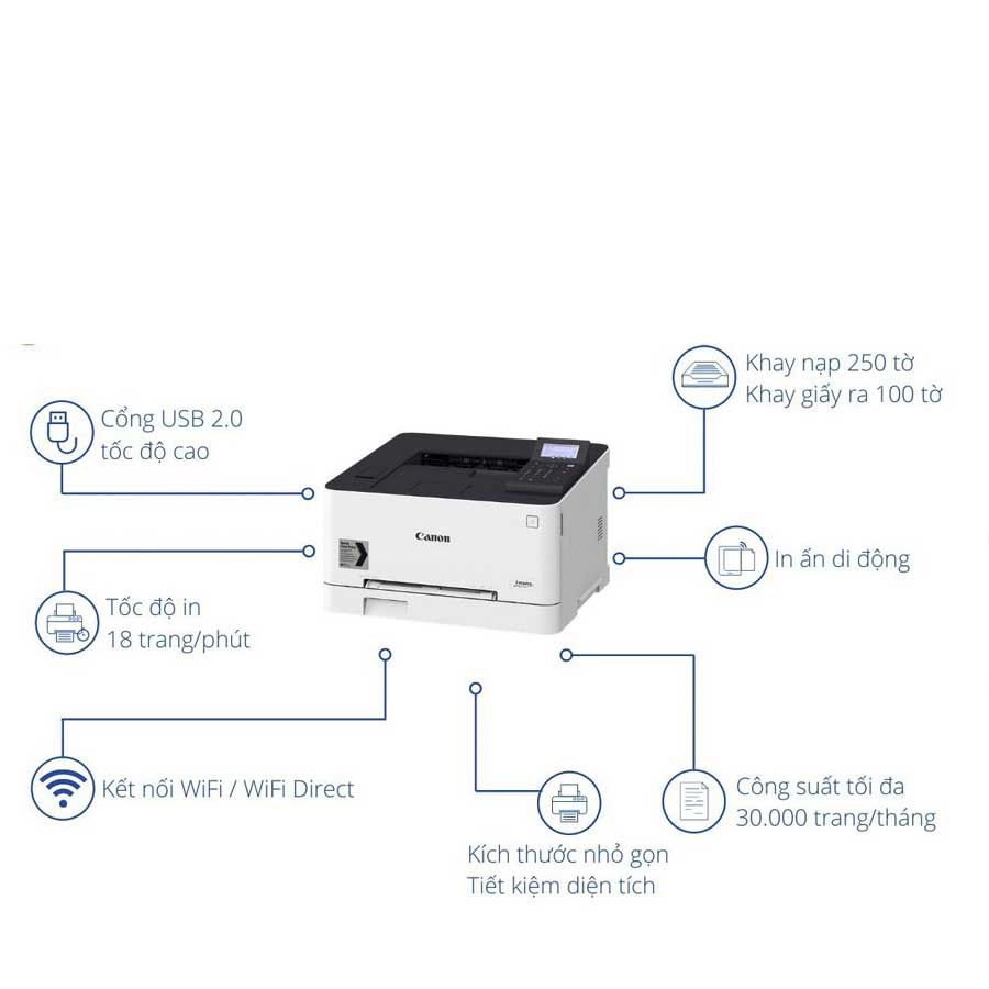 Máy In Laser Màu A4 Canon LBP621CW , 18t/P, 600 X 600dpi Cartridge 054BK/C/M/Y - Hàng Chính Hãng