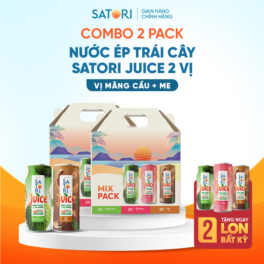 Combo 2 pack 2 vị nước ép trái cây Satori Juice Me + Mãng cầu - 250ml