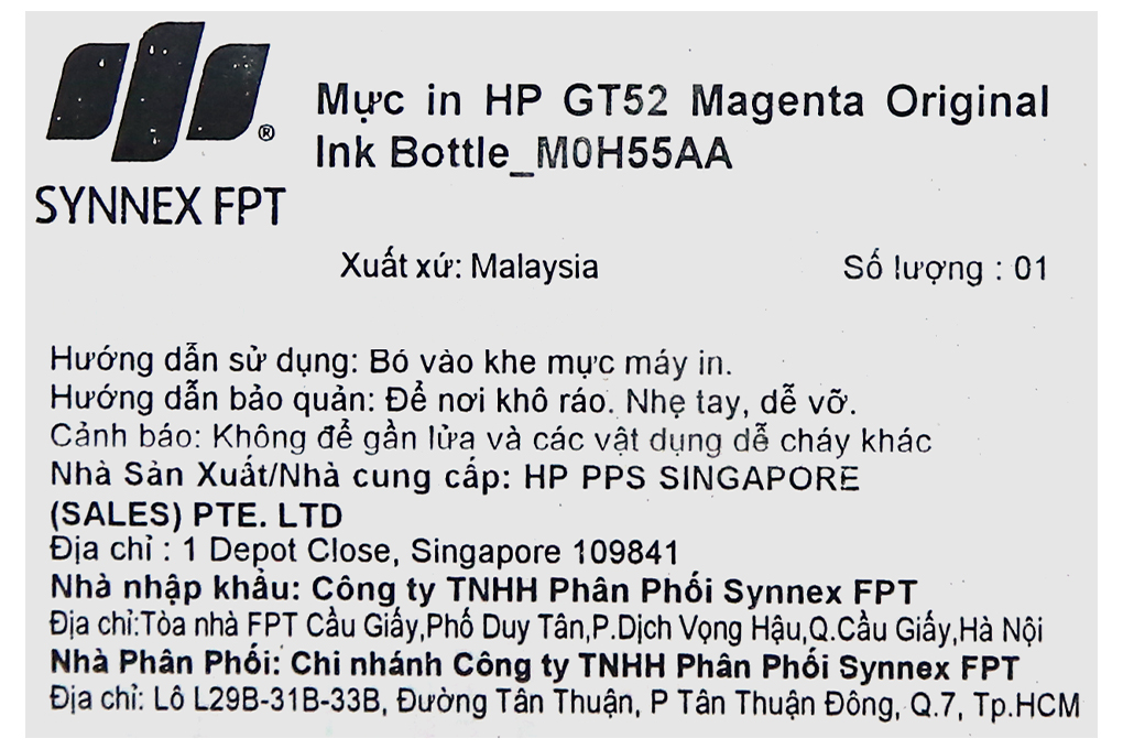 Mực in phun HP GT52 Magenta Original Ink Bottle_M0H55AA - Hàng chính hãng