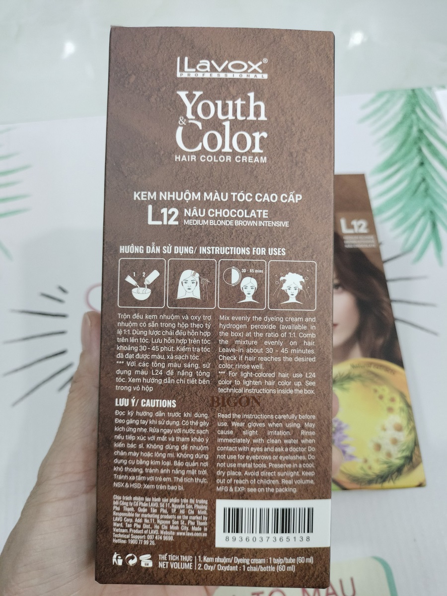 (Nâu Chocolate) Kem Nhuộm Tóc Màu Thời Trang Lavox Youth&Color L12 - Màu Nâu Chocolate