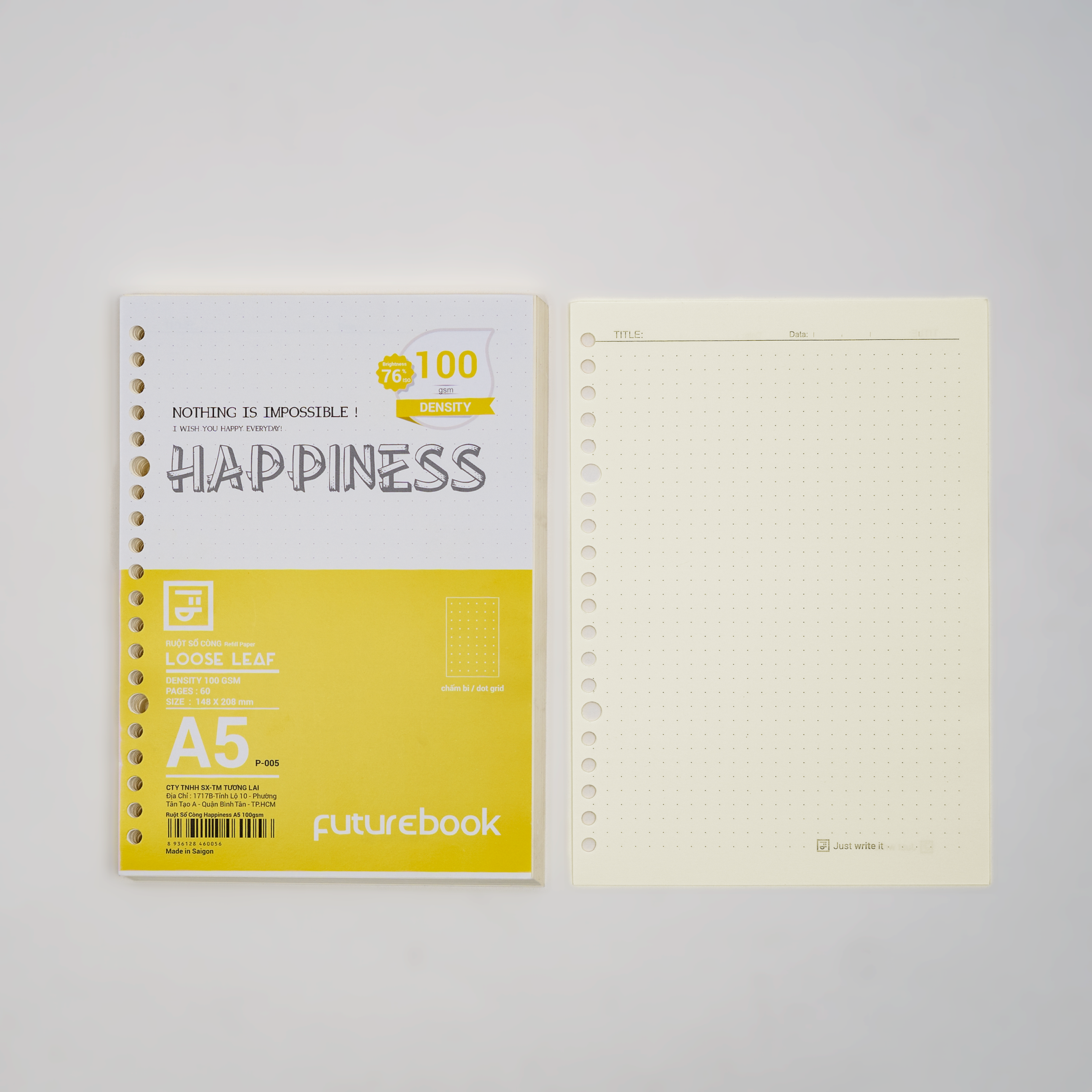 Hình ảnh Giấy refill ruột sổ còng Binder Happiness A5 20 lỗ caro chấm dot kẻ ngang  làm sổ tay planner FUTUREBOOK  Mã P005