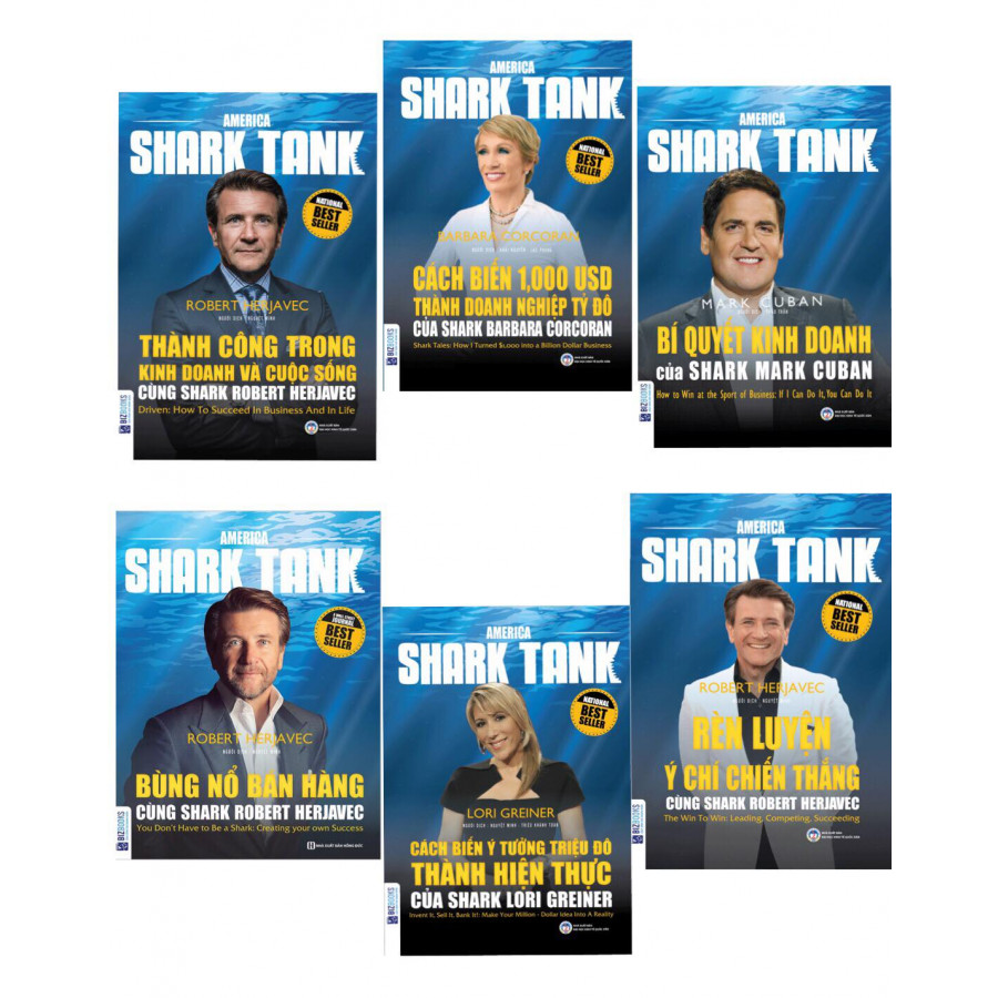 Combo Trọn Bộ 6 Cuốn America  Shark Tank ( Bùng Nổ Bán Hàng Cùng Shark Robert Herjavec ,  Cách Biến 1.000 USD Thành Doanh Nghiệp Tỷ Đô Của Shark Barbara Corcoran , Cách Biến Ý Tưởng Triệu Đô Thành Hiện Thực Của Shark Lori Greiner , Rèn Luyện Ý Chí Chiến Thắng Cùng Shark Robert Herjavec , Thành Công Trong Kinh Doanh Và Cuộc Sống Cùng Shark Robert Herjavec ,  Bí Quyết Kinh Doanh Của Shark Mark Cuban