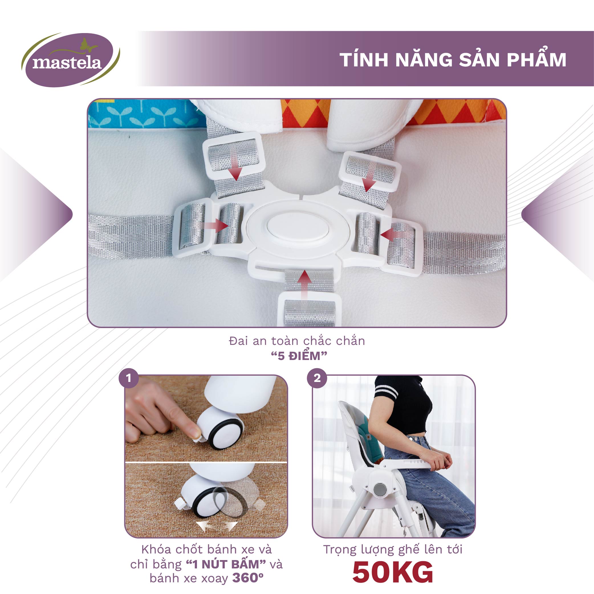 Ghế Ăn Dặm Mastela 1015 Cao Cấp, Điều Chỉnh Độ Cao - Chính Hãng
