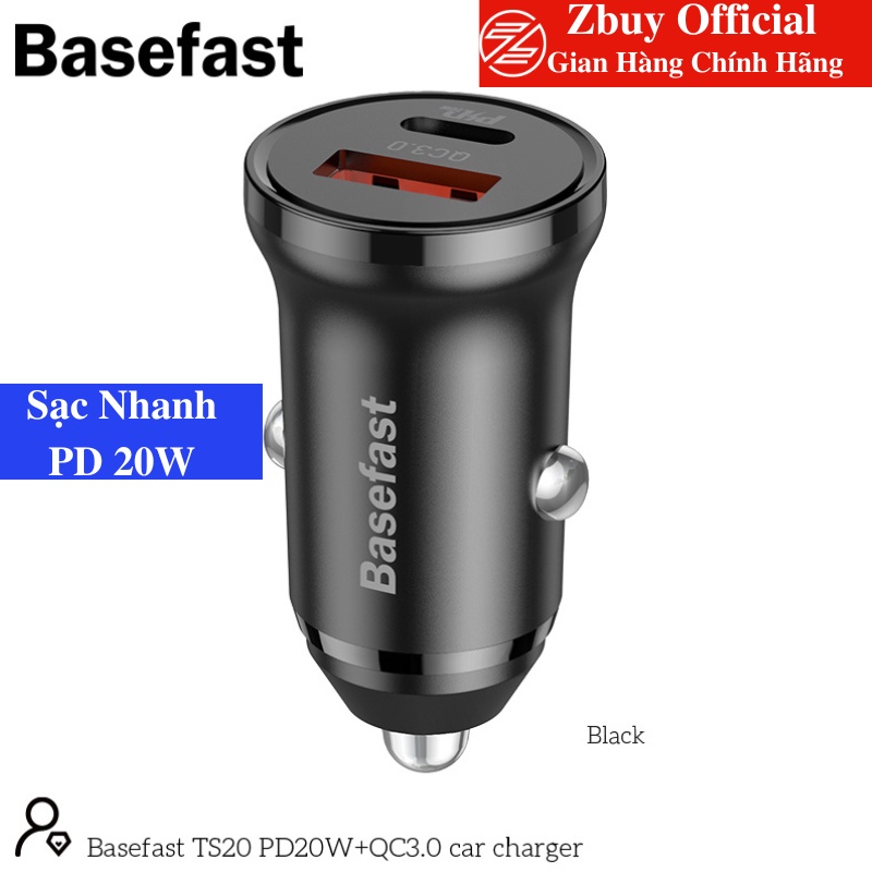 Tẩu sạc ô tô Tích Hợp Sạc Nhanh PD20W + QC3.0 Basefast TS20 -  Hàng Chính Hãng