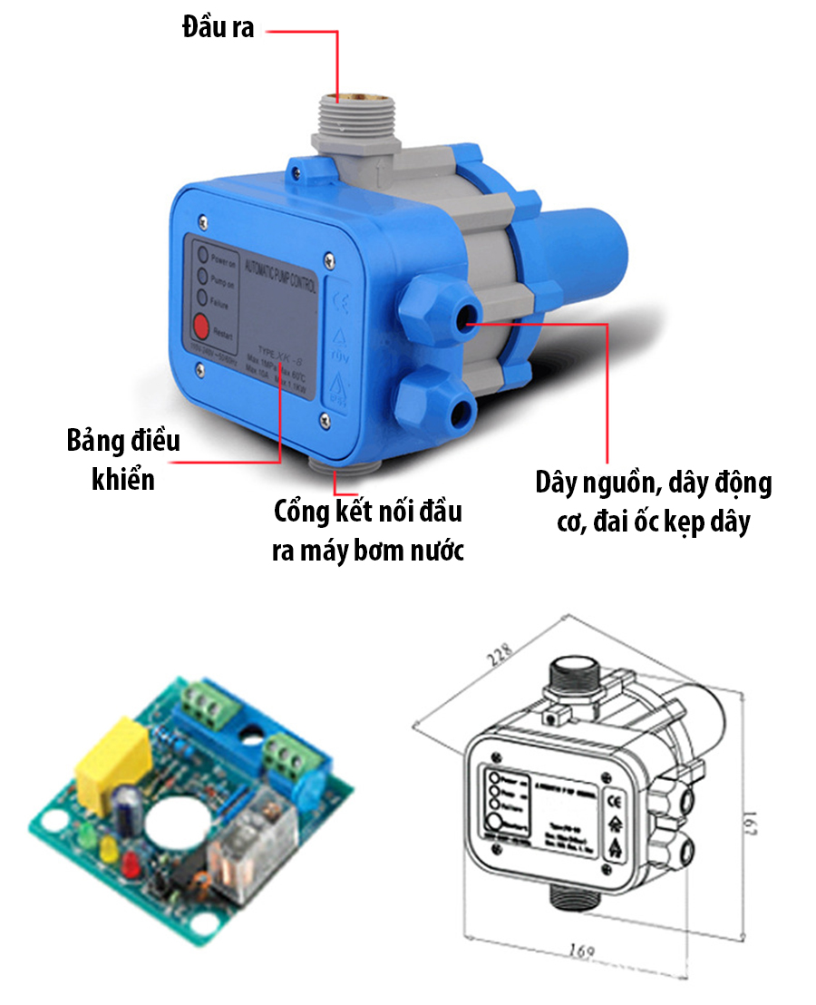 Rơ le bơm nước tự động, chống cạn và bảo vệ máy bơm, tăng áp lực nước,Người dùng không phải reset lại sau khi mất điện