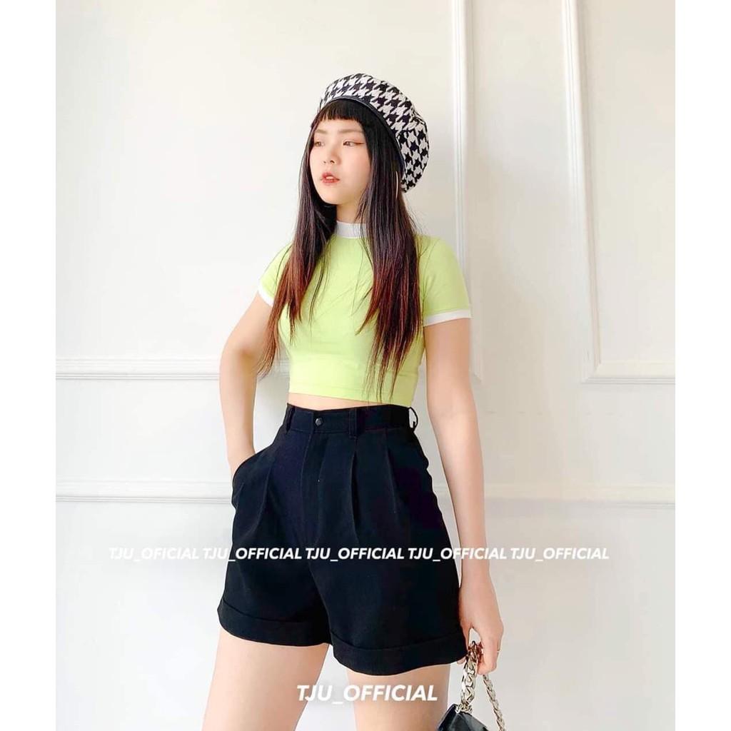 Quần sooc vải cạp khóa gập gấu