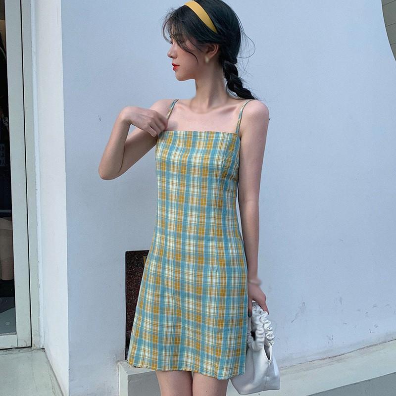 Đầm Hai Dây Kẻ Sọc Caro Xinh Xắn Cho Nữ