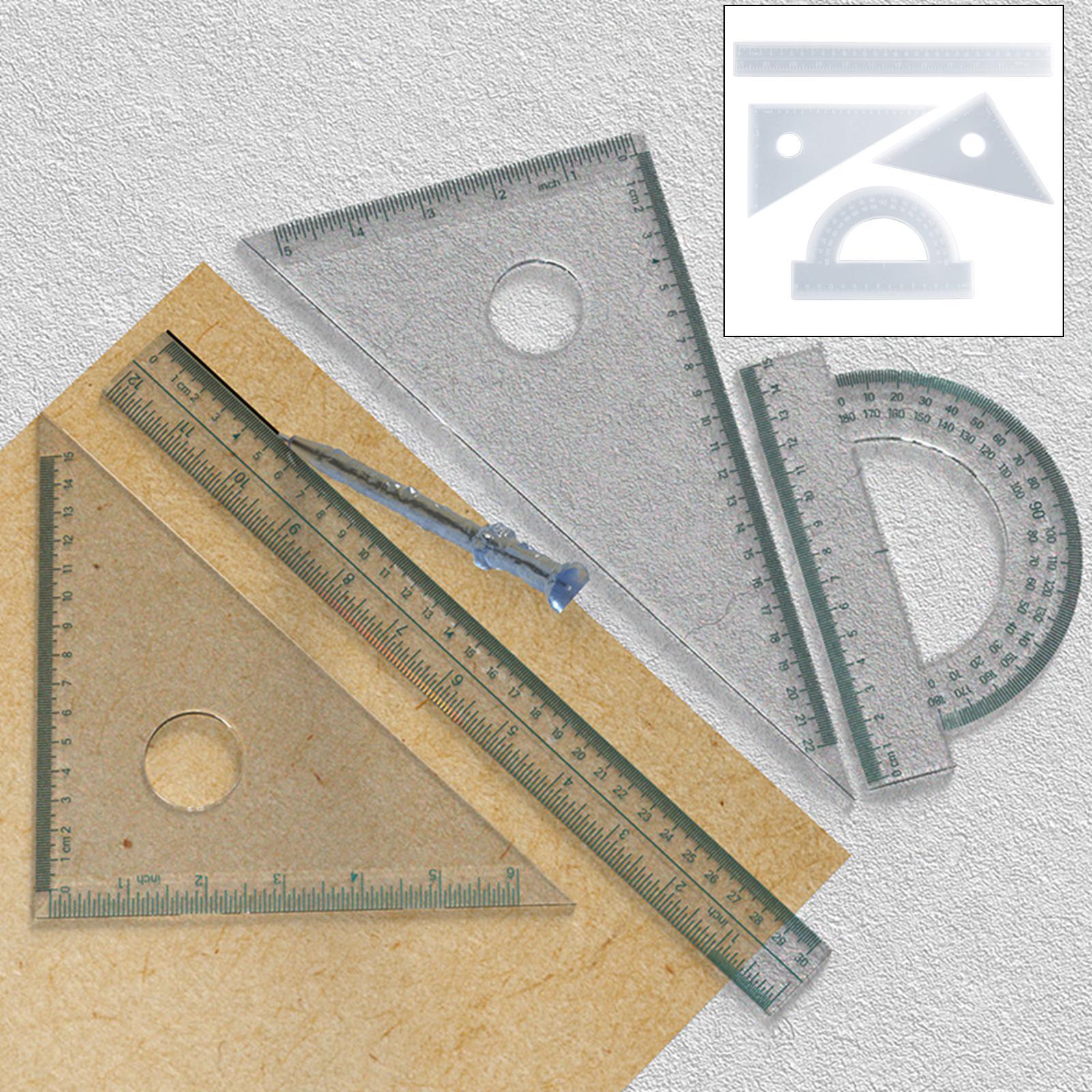 4x Ruler Silicone Protractor Right Angle Triangle Ruler W/