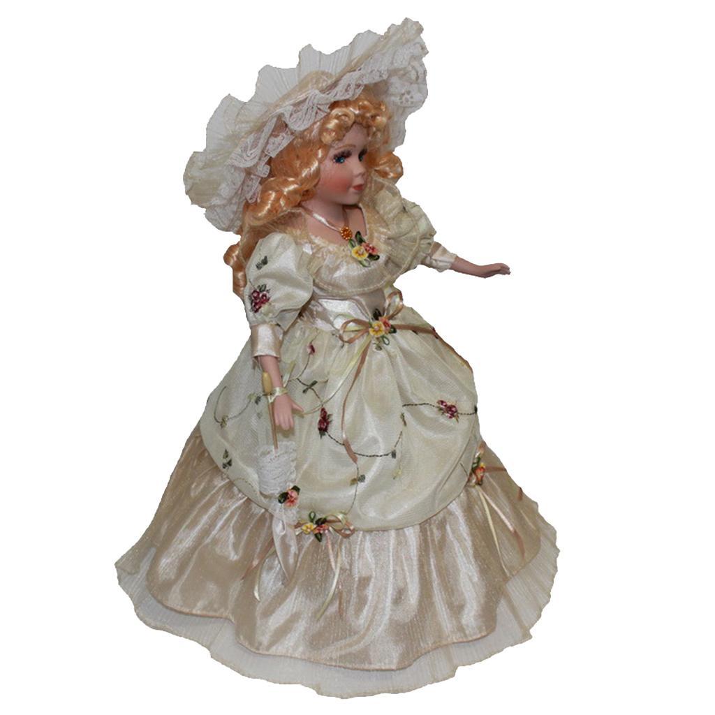 40cm Classical Porcelain  Standing Figure Beige Long Dress Decor