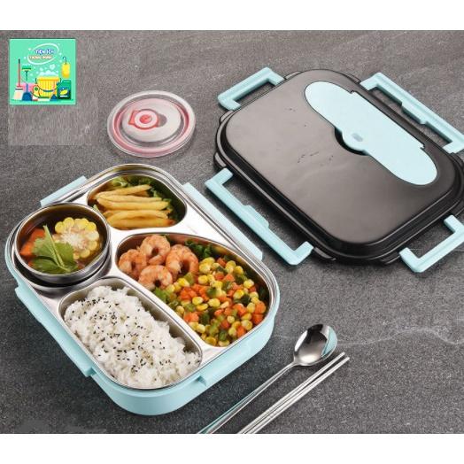 Hộp đựng cơm văn phòng giữ nhiệt hiện đại, 4 ngăn chống tràn, có bát để canh, tặng kèm đũa thìa inox siêu bền - TT1214