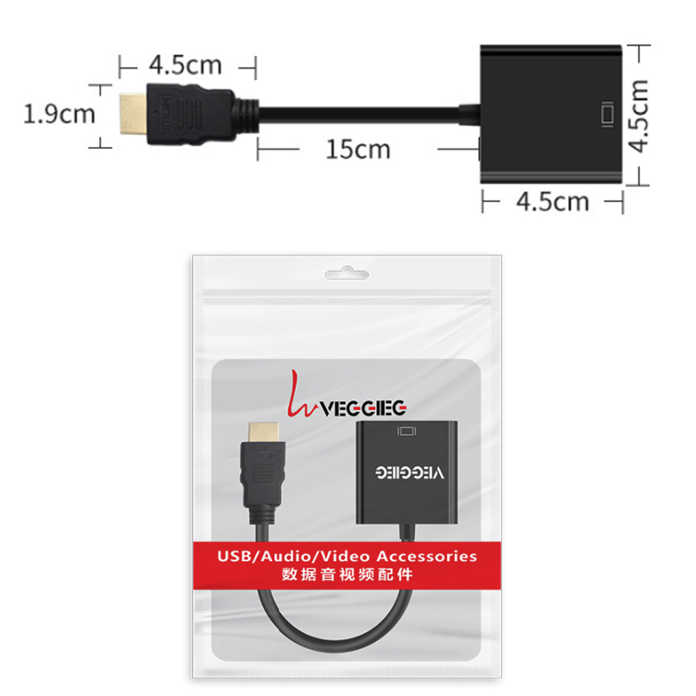 Cáp chuyển đổi HDMI ra VGA 1080 VEGGEIG H-V1B - Màu đen