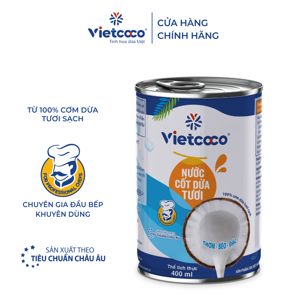 Nước cốt dừa tươi VIETCOCO 400ml, thơm, ngon, béo ngậy, chuẩn chính hãng 100%