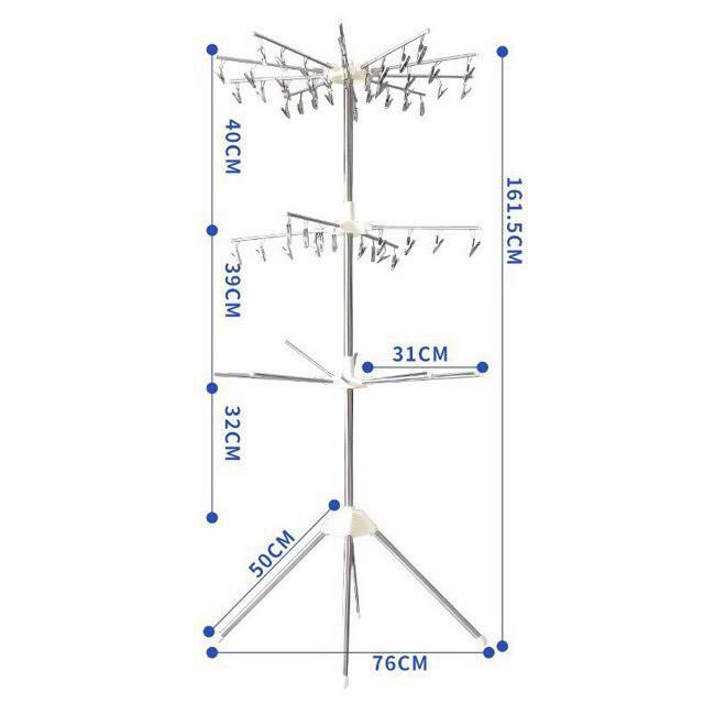 Shop Vân Phương _  Cây phơi đồ đa năng inox 3 tầng cao cấp (2 tầng móc kẹp, 1 tầng thanh phơi)