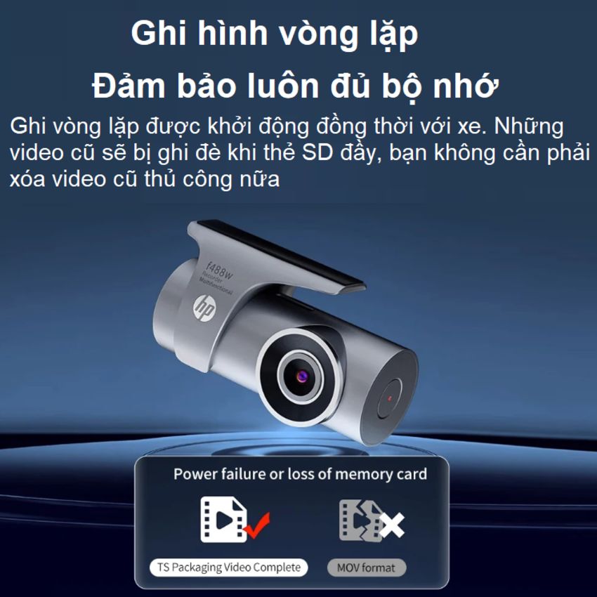 Camera hành trình ô tô độ phân giải 2K Ultra HD, Wifi thương hiệu Mỹ cao cấp HP F488W - Hàng Nhập Khẩu