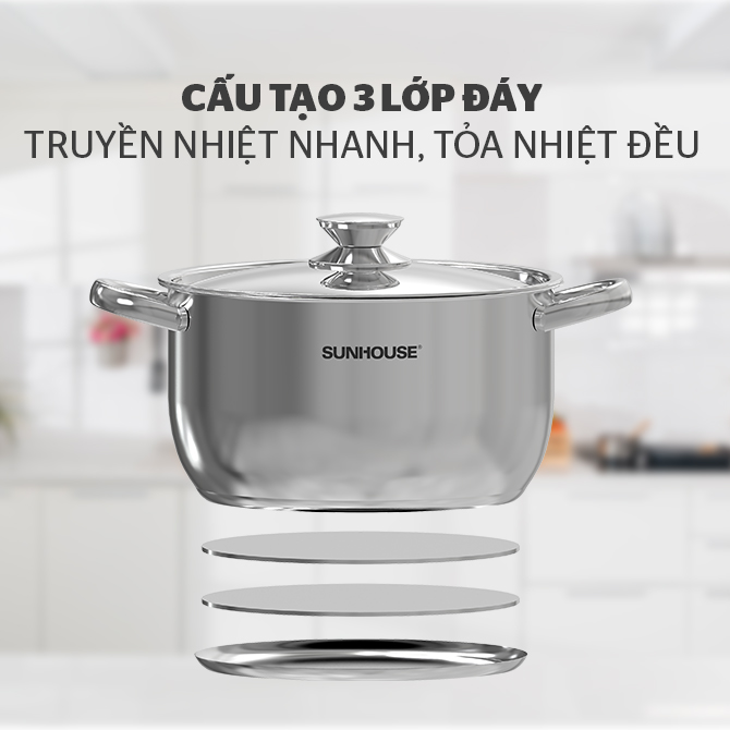 Bộ nồi inox 3 đáy SUNHOUSE