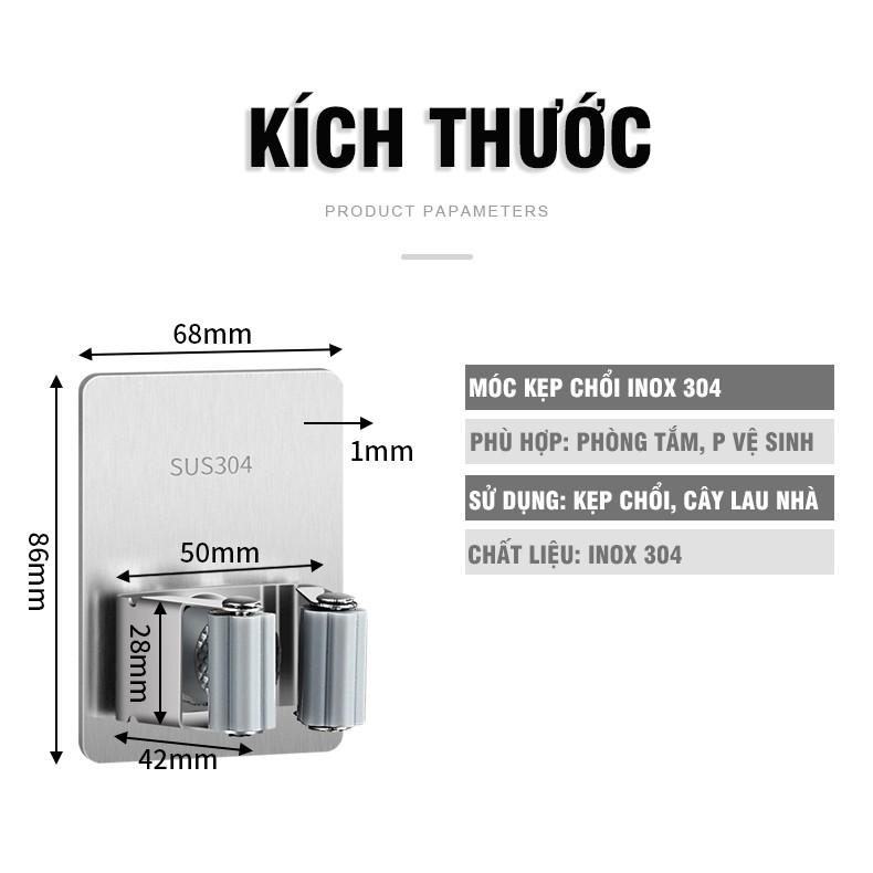 Móc inox kẹp giữ chổi dán tường- Móc treo chổi chống nước- có thể chịu lực lên đến 4kg M03