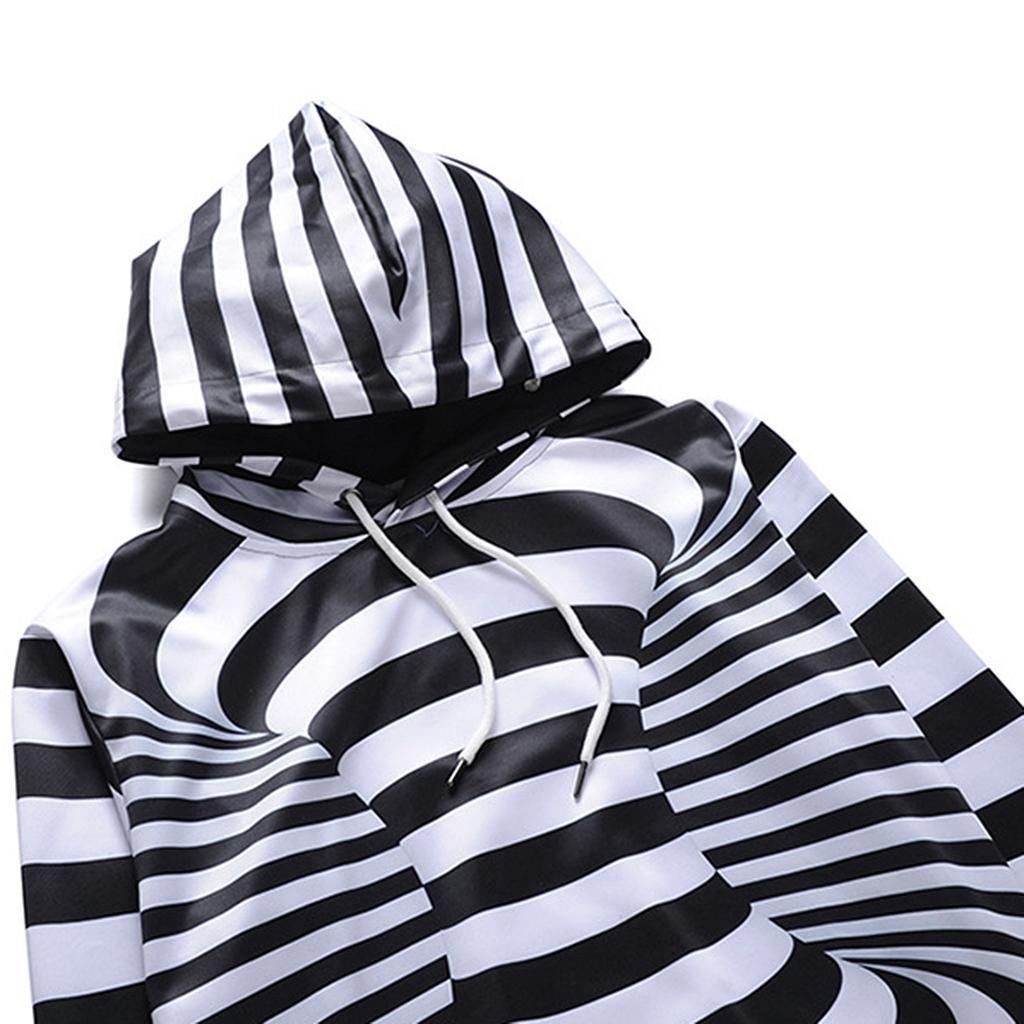 Novelty Men Women 3D Zebra Cross Stripe Hoodie Sweater Sweatshirt Jacket Coat Pocket Pullover Tops