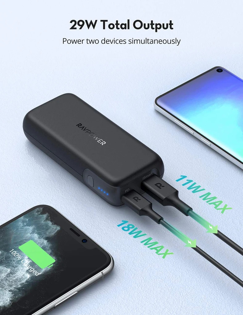 Pin Sạc Dự Phòng Nhỏ Gọn RAVPower 10000mAh Quick Charge 3.0 + PD 20W, In/Out Type-C - RP-PB186 - Hàng Chính Hãng