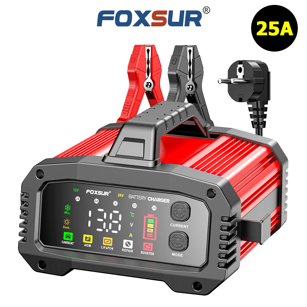 Bộ sạc ắc quy công suất lớn FOXSUR FPT-250 25A 12V 24V sạc ô tô tàu thuyền xe điện Booster Mode