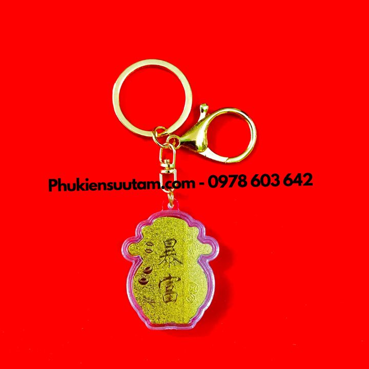 Combo 50 Móc Khóa Ông Thần Tài Vàng Tặng Túi Gấm Tài, kích thước: 4cmx3.5cm, màu vàng - SP005959