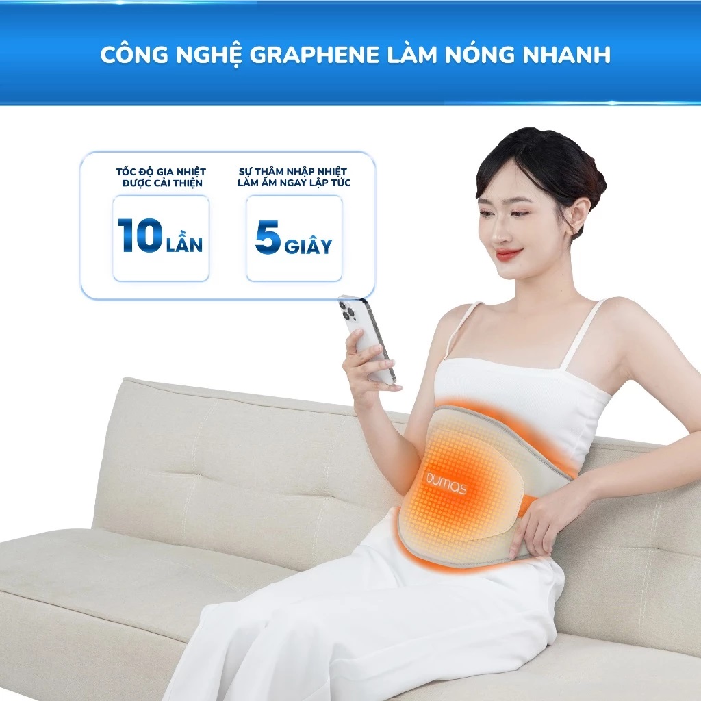 Máy Massage Lưng Bụng Sothing BUMAS M13, Đai Chườm Nóng Thảo Dược, Giảm Đau Lưng Bụng- Hàng Chính Hãng