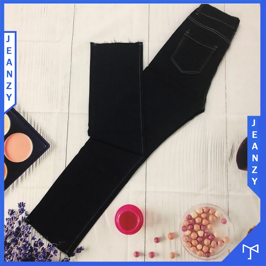 Quần jean chỉ nổi màu xanh tím than kiểu quần jean ống suông hot trend