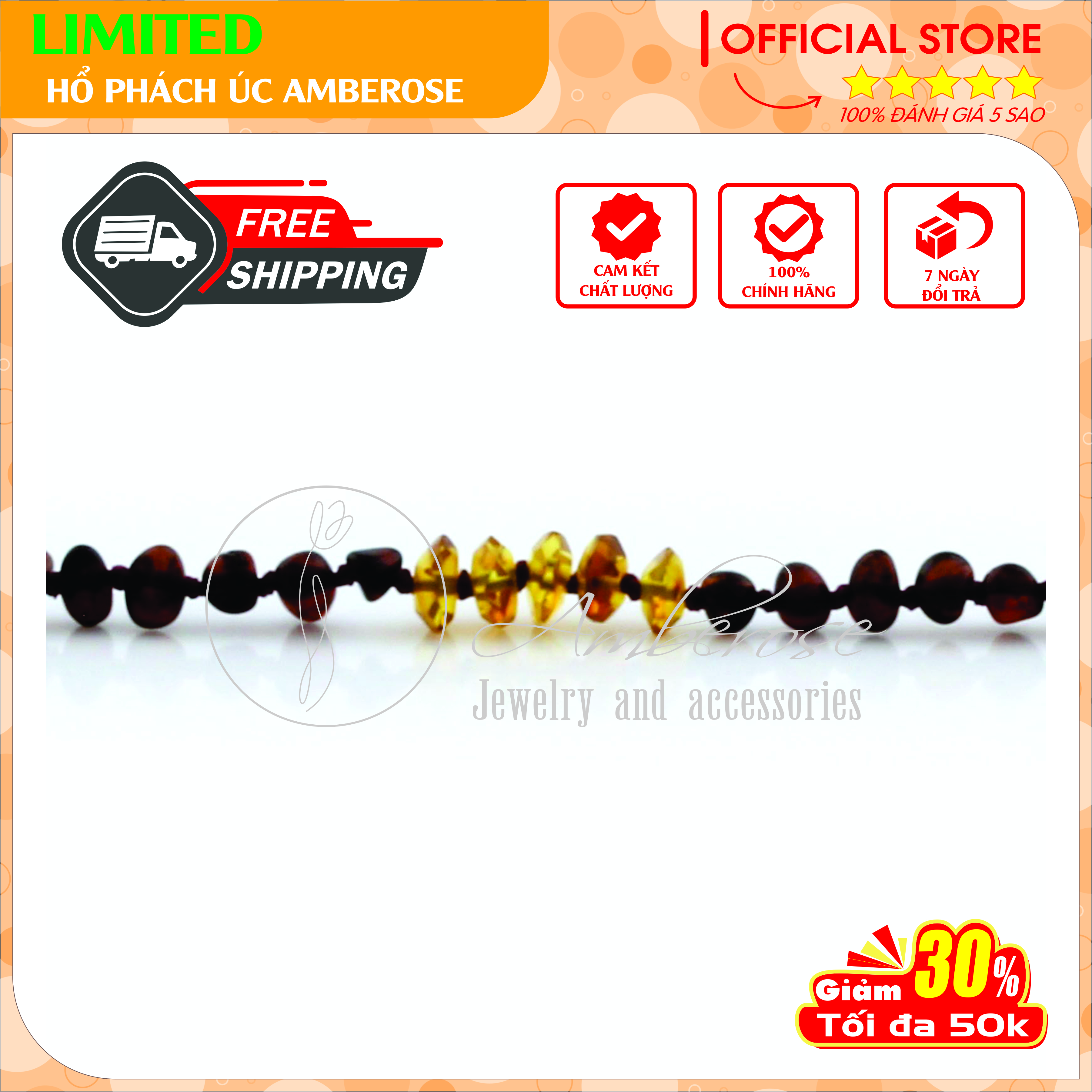 Bộ Vòng Hổ Phách Amber Úc Cho Bé 0 - 10 tuổi SABLMT30