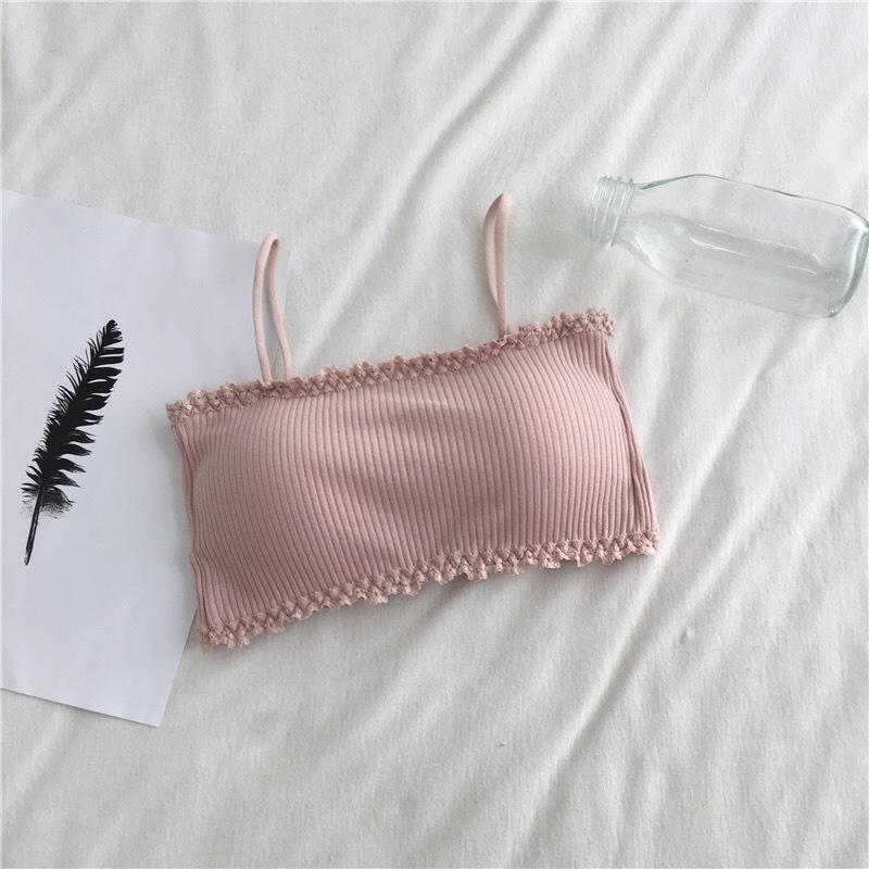 Áo bra, áo ống QUÂY CÓ QUAI VIỀN REN GÂN TĂM cài sau, có đệm lót, chất cotton, phong cách HànQuốc se.xy Nữ Women Top Tua Rua