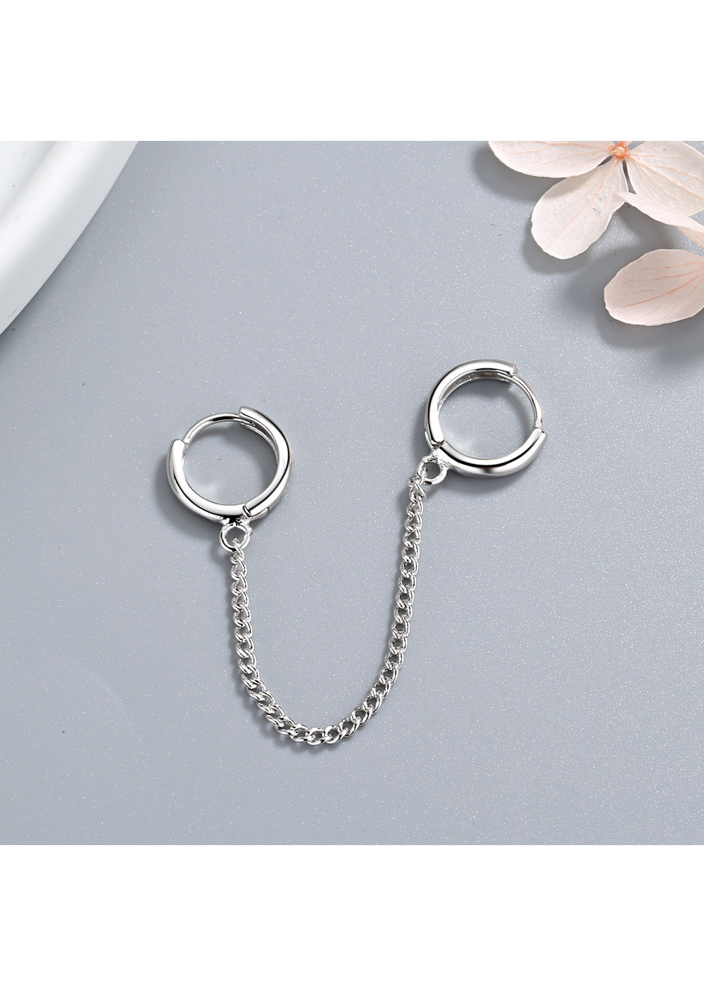 Bông tai nam hai lỗ nối sợi mắt xích đơn giản, cá tính