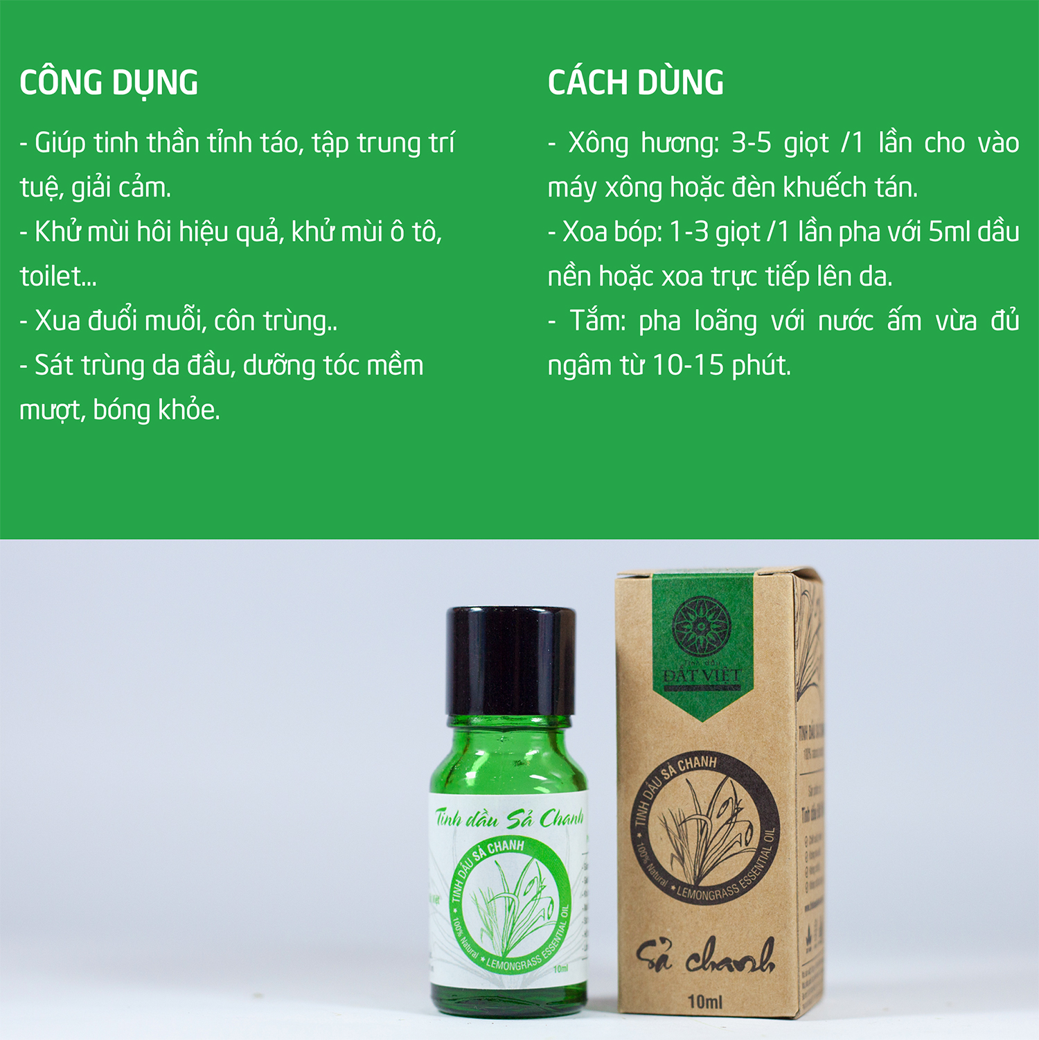 Combo Tinh Dầu Sả Chanh Đất Việt 10ml + Tinh Dầu Tràm Đất Việt 10ml (Giải pháp phòng chống muỗi trong mùa mưa)