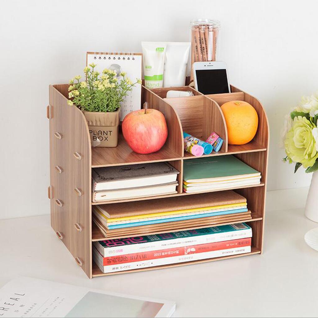 Wood Desktop Organizer Letter Tray File Mail Sorter gray