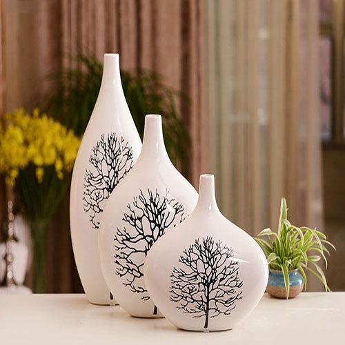 Bộ 3 bình gốm trắng họa tiết cây - GTHTC01