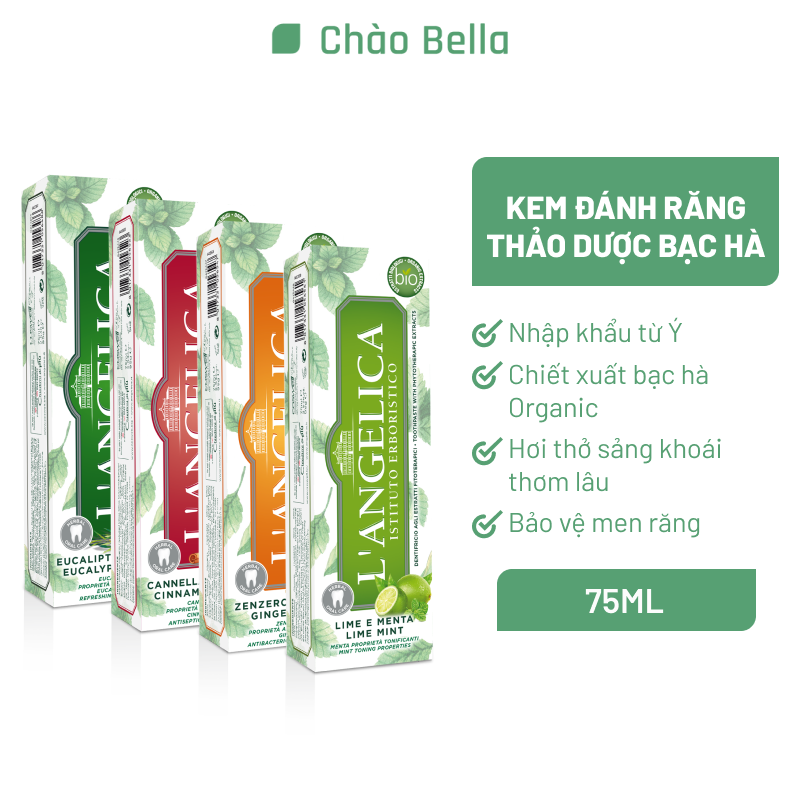 Kem Đánh Răng Thảo Dược Nhập Khẩu Ý L'Angelica | Thơm Miệng, Ngừa Sâu Răng &amp; Ê Buốt (75ml)