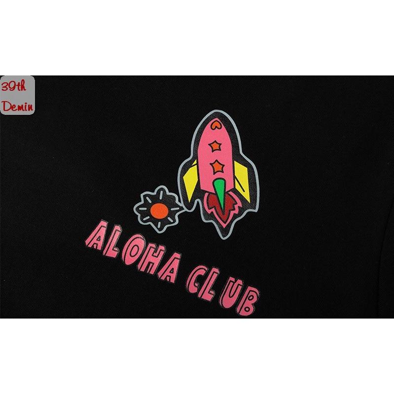 Áo thun tay lỡ NELLY COTTON ALOHA CLUB dáng unisex NAM NỮ form châu á in hoạt hình vui nhộn phong cách HIP HOP