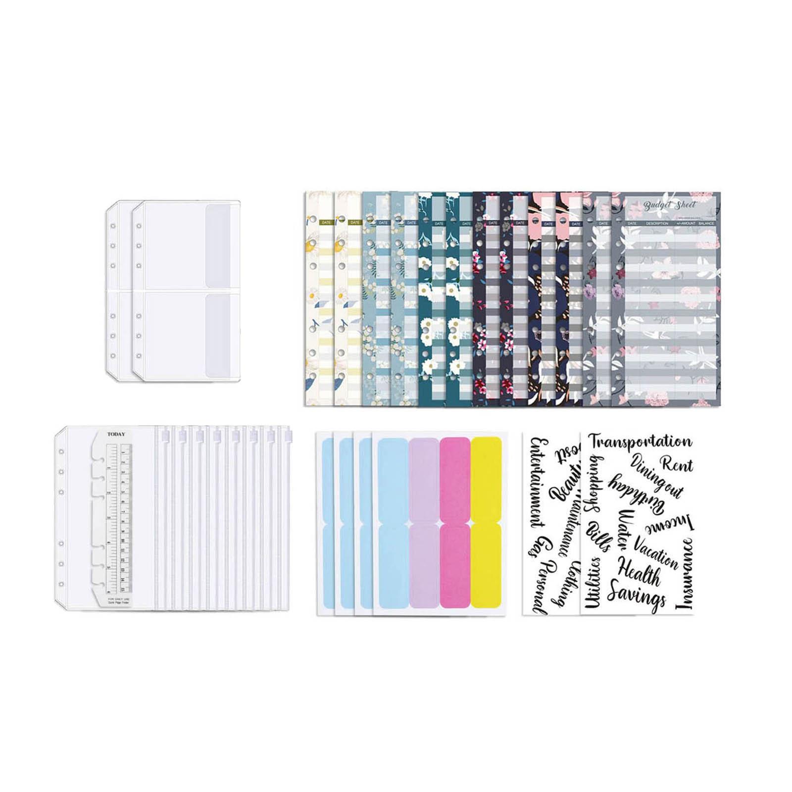 Notebook Binder with Label Sticker Label Binder Pockets Zipper Bag 6 Ring Binder Cover Loose Leaf Binder Cash Budget Sheet Money Organizer