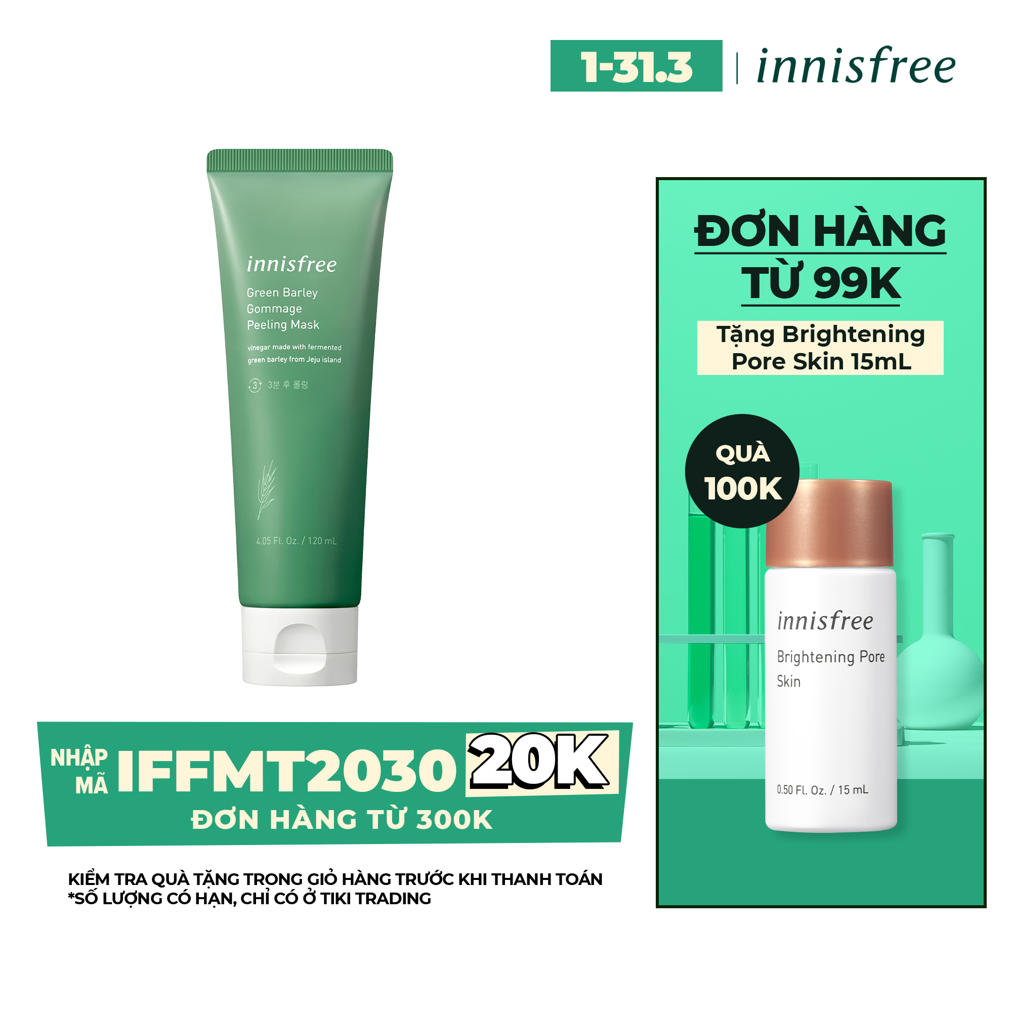 Mặt Nạ Tẩy Tế Bào Da Chết Từ Lúa Mạch Xanh Innisfree Green Barley Gommage Mask 120ml - 131170961