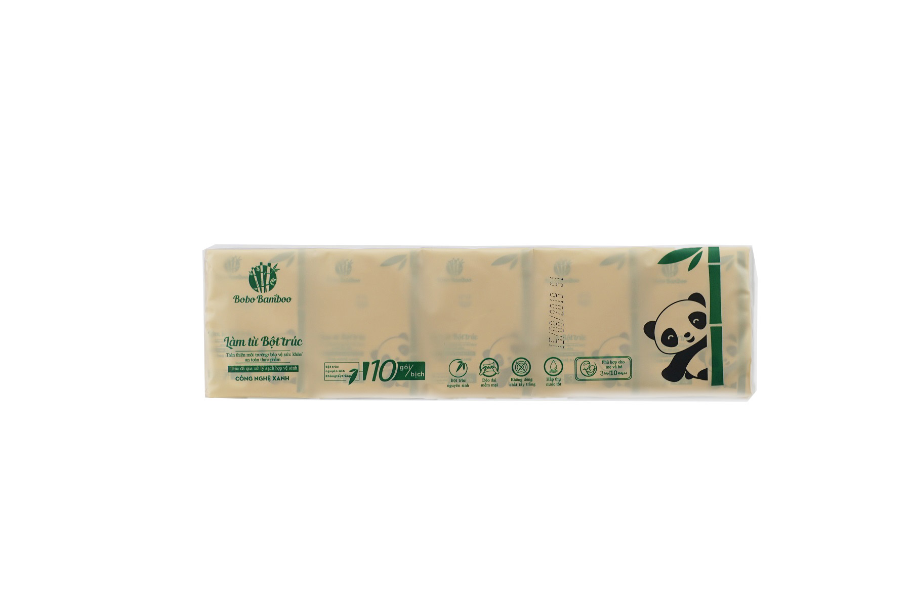 10 gói Khăn Giấy bỏ túi Bobo Bamboo Siêu Dai làm từ 100% bột trúc thiên nhiên