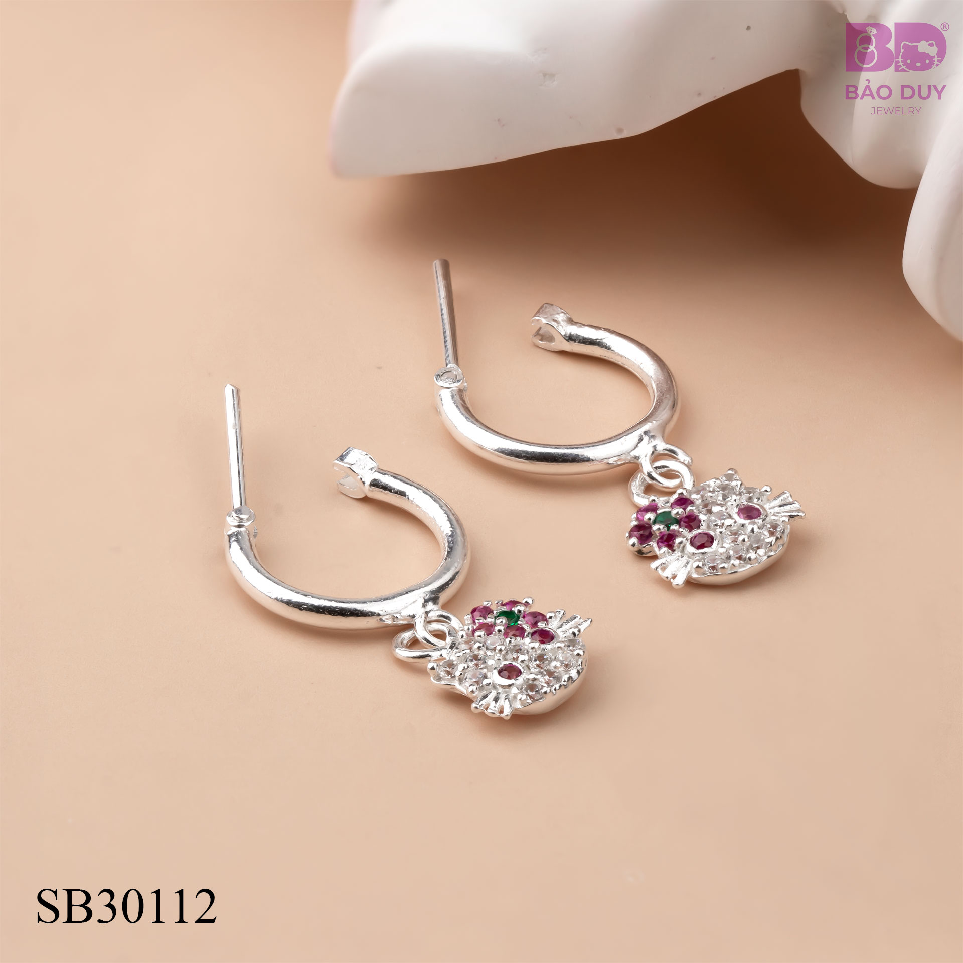 Bông tai Bạc trẻ em Hello Kitty đính đá Bảo Duy Jewelry - SB30112