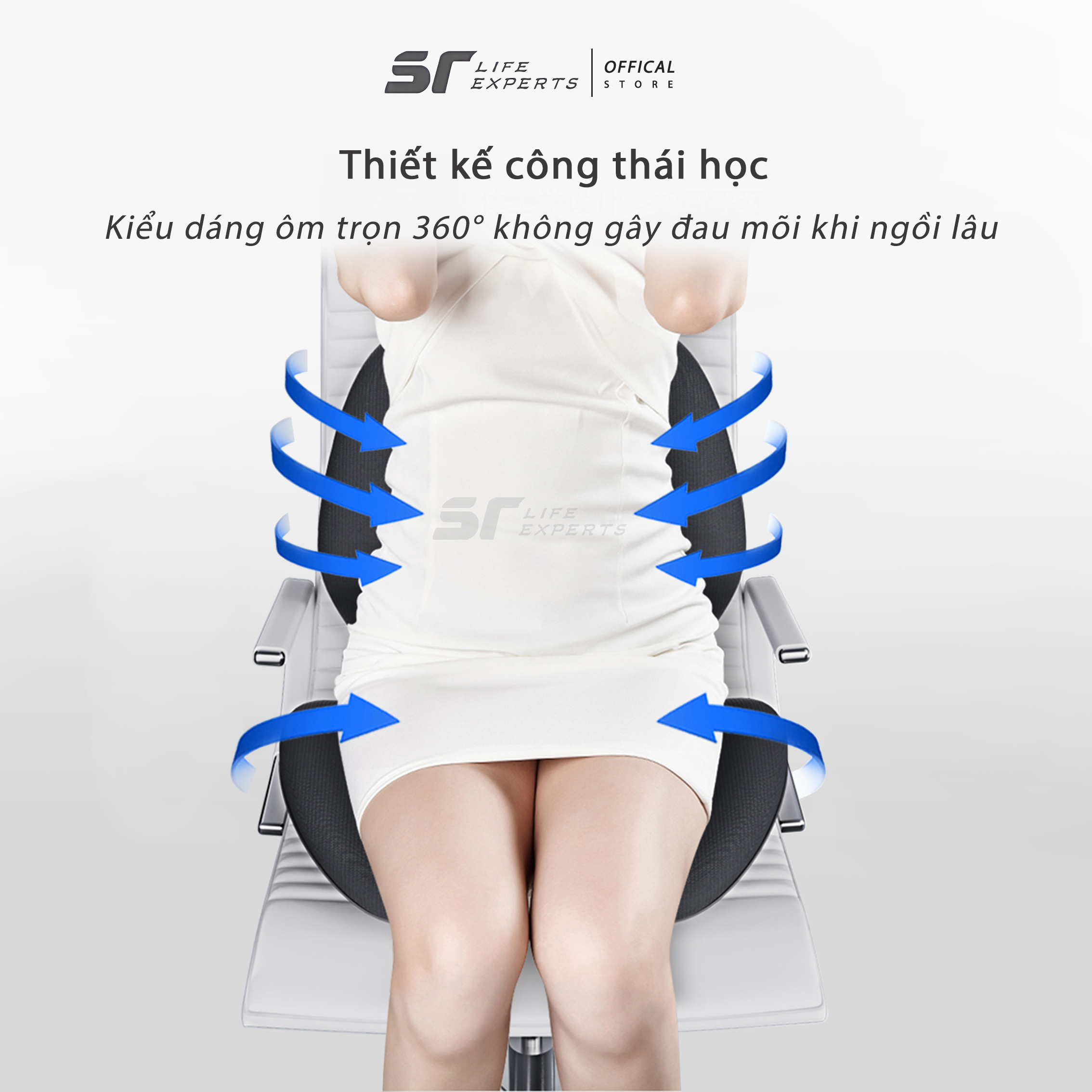 Bộ Gối Lót Mông Và Tựa Lưng Massage Chườm Nóng Cao Su Non Văn Phòng Ô Tô, Đệm Lưng Chống Gù, Giảm Đau Cột Sống - Sairui