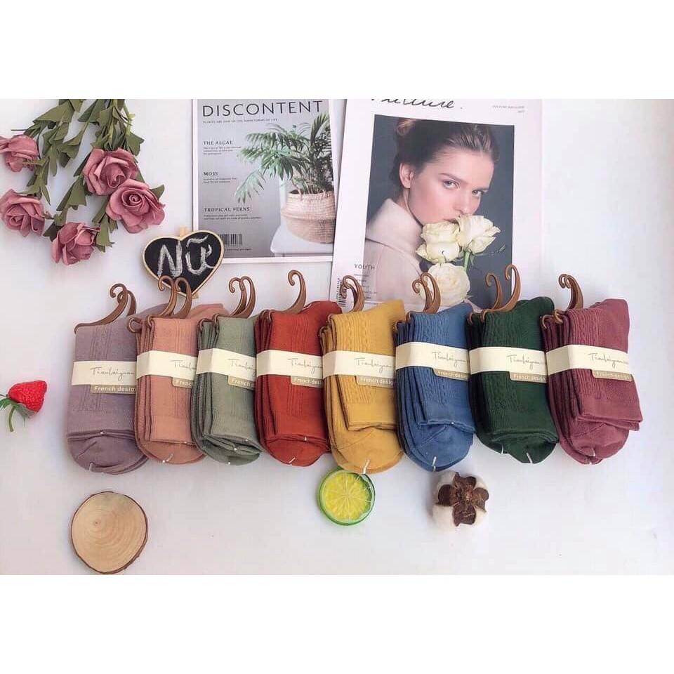 Tất len gân vintage cao cổ
