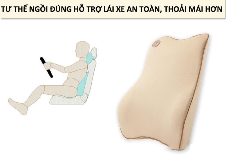 Bộ gối tựa đầu và tựa lưng xe hơi, xe ô tô V2 chất liệu cao su non cao cấp màu be