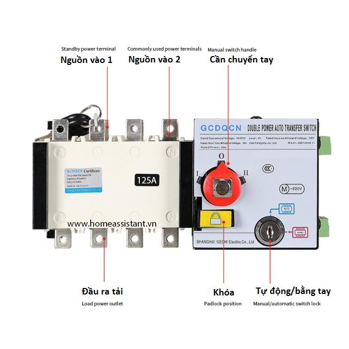 Cầu Dao Chuyển 2 Nguồn Điện Tự Động ATS 3 Pha Hoặc 1 Pha 125A ATS02-125