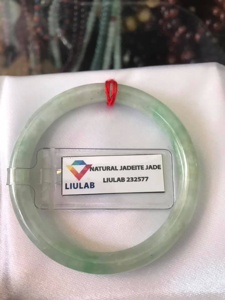 Vòng A SỊN 46mm Kèm Giấy Kiểm định LIULAB 232577 Chất liệu đá cẩm thạch tự nhiên màu Xanh Lý Vân Trắng Nhẹ Nữ tay nhỏ 30kg - 45kg đeo đẹp ạ
